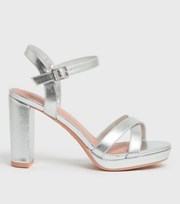 New Look Silver Strappy Block Heel Chunky Platform Sandals
